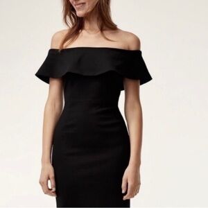 Zara Black One-Shoulder Ruffle Sheath Dress